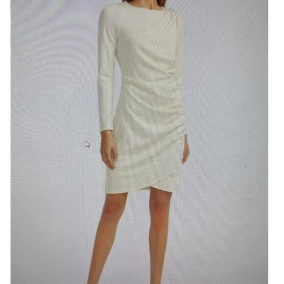 Express Dresses & Skirts - Women's Express Cream Stretch Embellished Button Shoulder  Sheath Dress Sz M